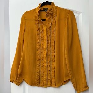 Ann Taylor Mustard Yellow Ruffle Blouse